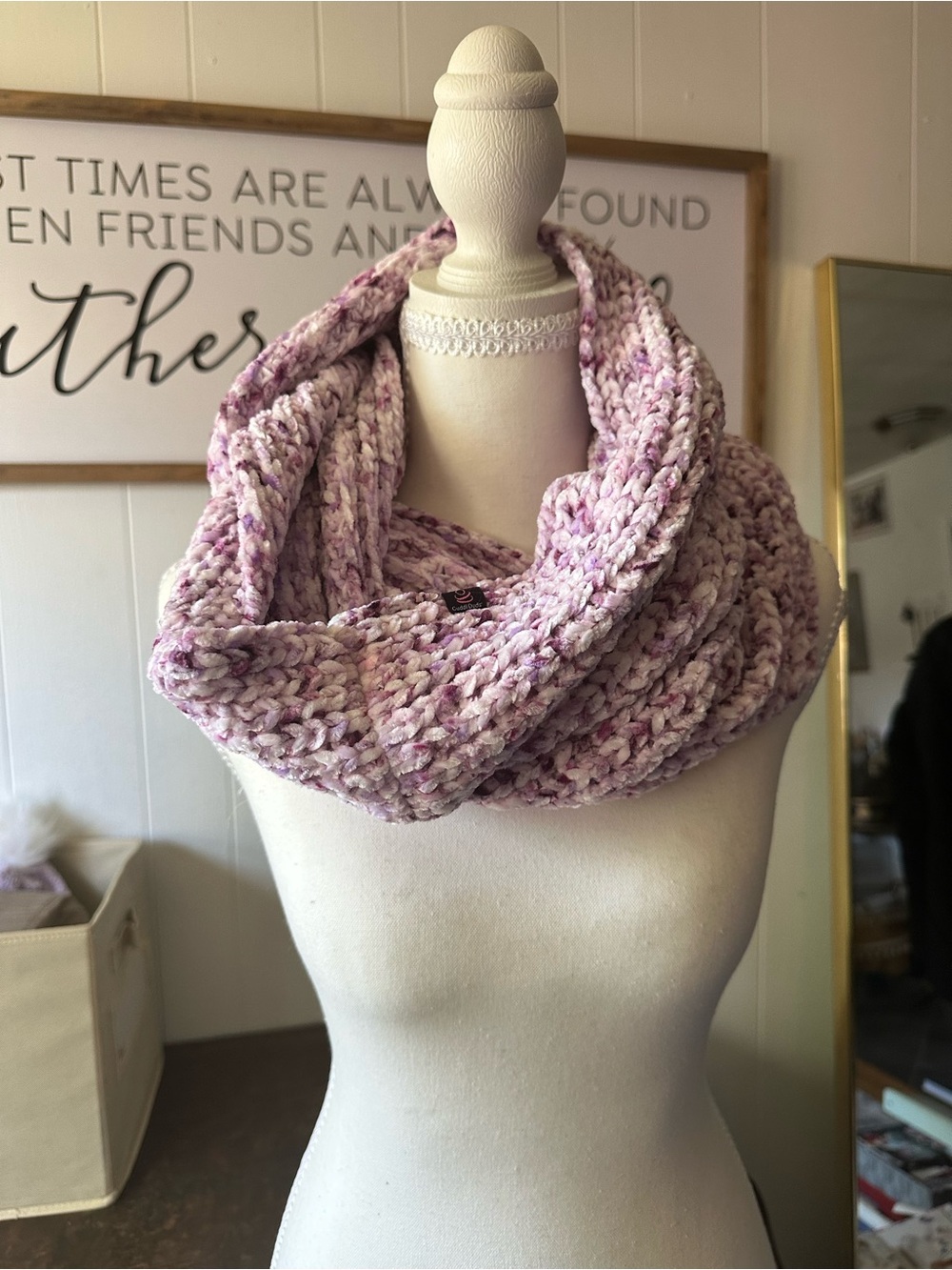 Cuddl Duds Pink Purple & Cream Marled Chunky Infinity Scarf